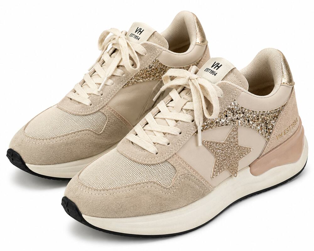 Vintage Havana Run Nude Glitter Star Sneakers Women's 8.5 Platform